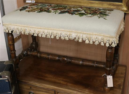 A late 17th century oak rectangular stool W.80cm